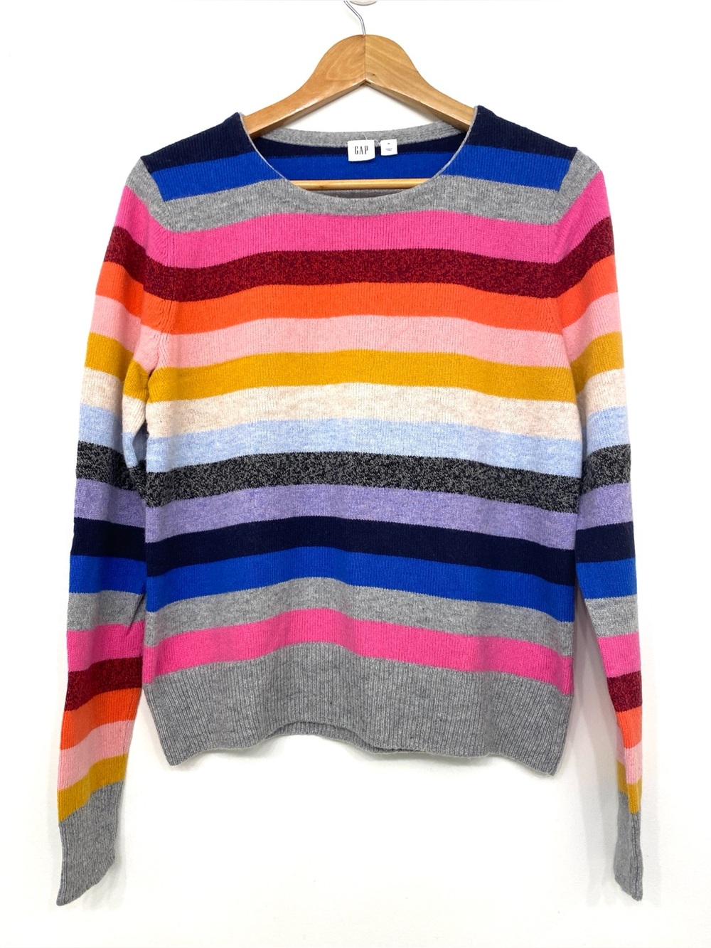 GAP Crazy Stripe Merino Wool Blend Rainbow Crewneck Sweater M Dopamine Dressing